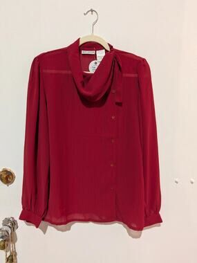 Jeff Laurent Tie Neck Blouse In Burgundy, Size L